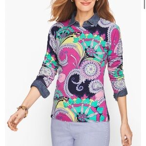 TALBOTS Womens S Knit Sweater Top Cotton Paisley Multicolor Classy Elegant
